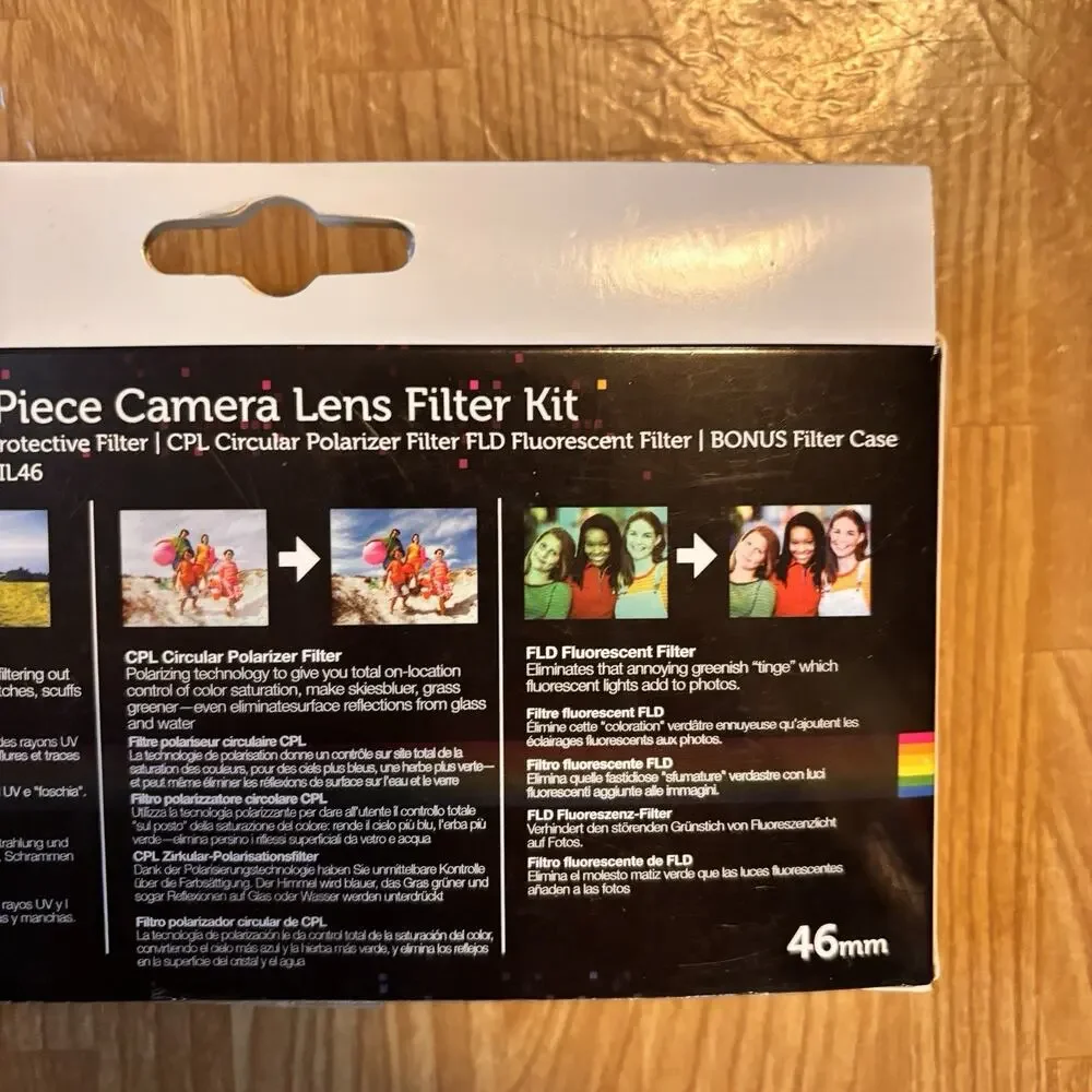 Polaroid 46mm Camera Lens Filter Kit UV CPL FLD 3 Piece Set w Case PL3FIL46 New
